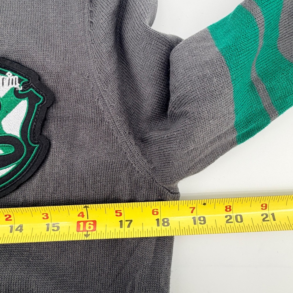 Harry Potter Slytherin Cardigan Adult Medium Gray Green Striped Knit Sweater - Picture 5 of 6